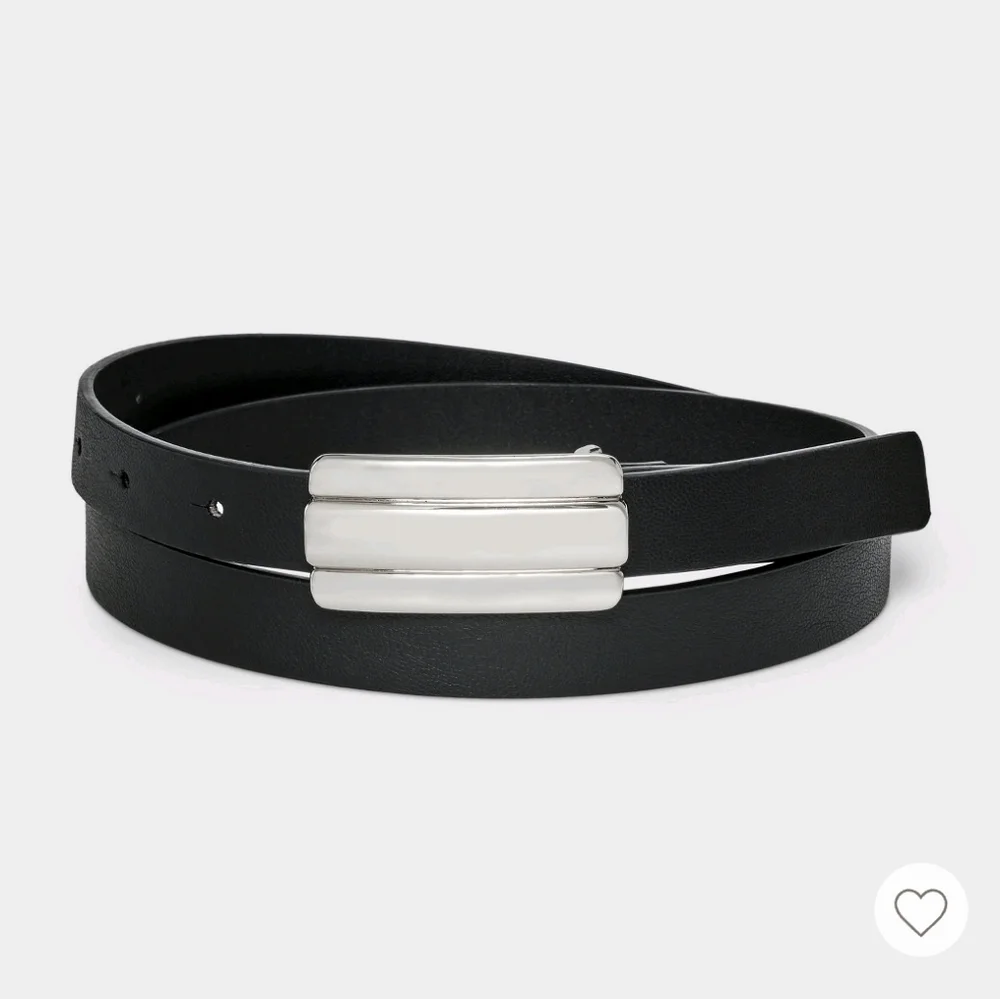 NWT Universal Thread Silver Textured Plaque Buckle Belt Black Size Medium